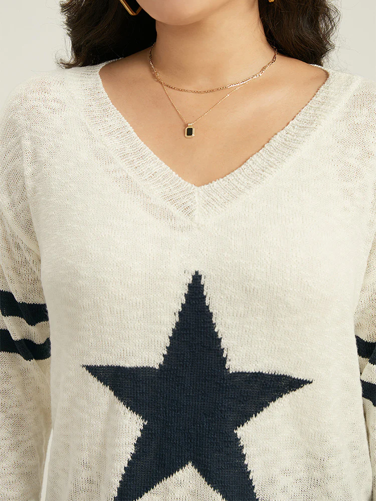 Star & Striped Print Drop Shoulder Pullover - Image 7