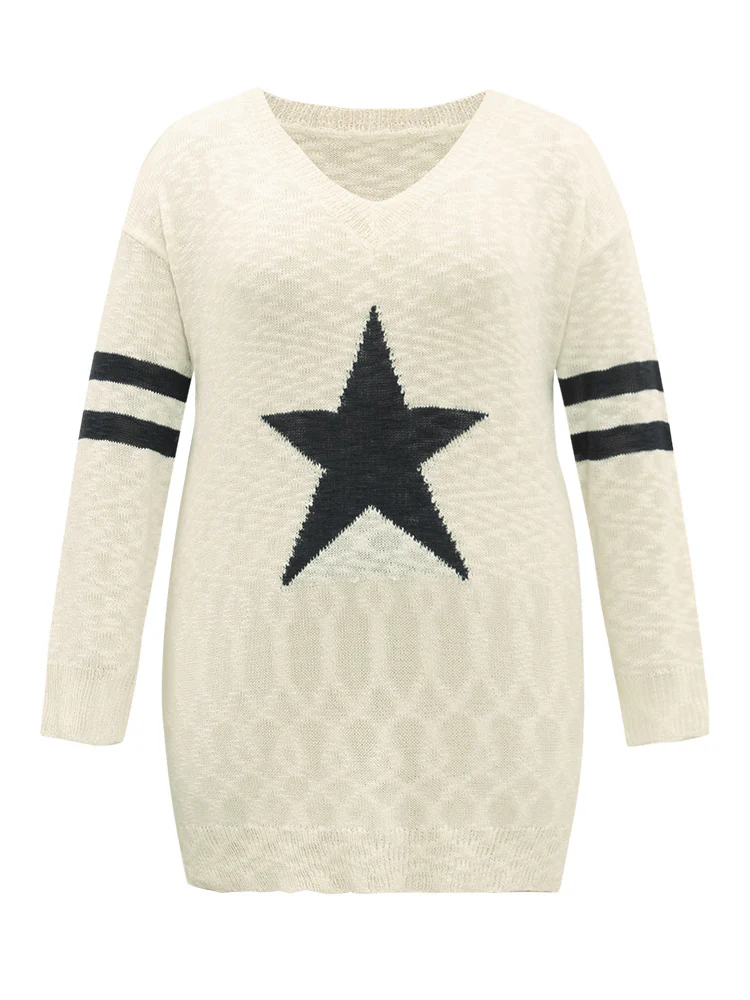 Star & Striped Print Drop Shoulder Pullover - Image 9