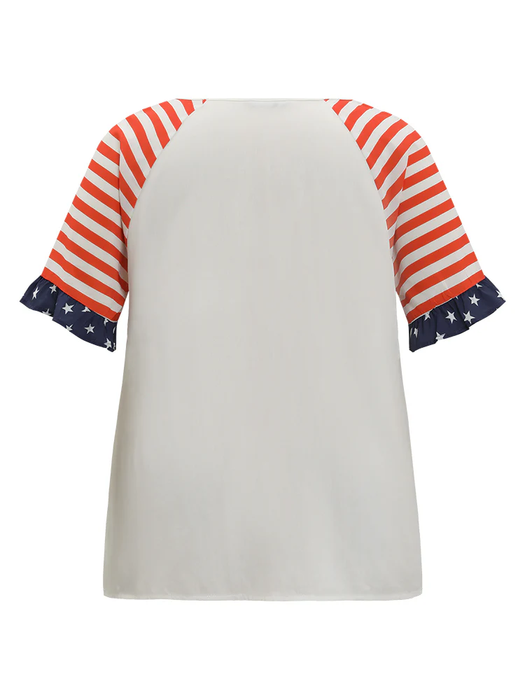 Star & Striped Print Raglan Sleeve Ruffle Trim Blouse - Image 10