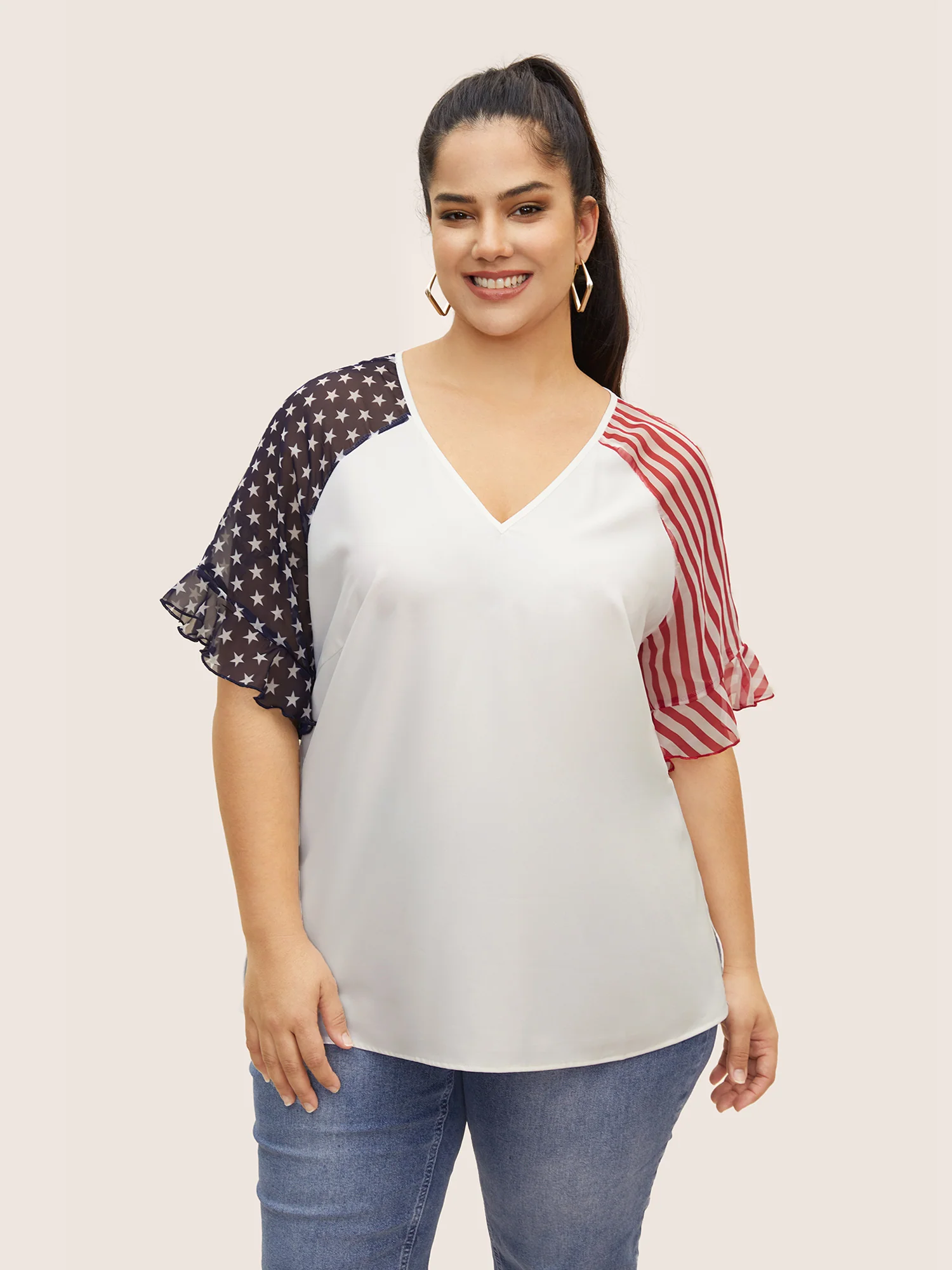 Star & Striped Ruffles Raglan Sleeve Blouse - Image 2