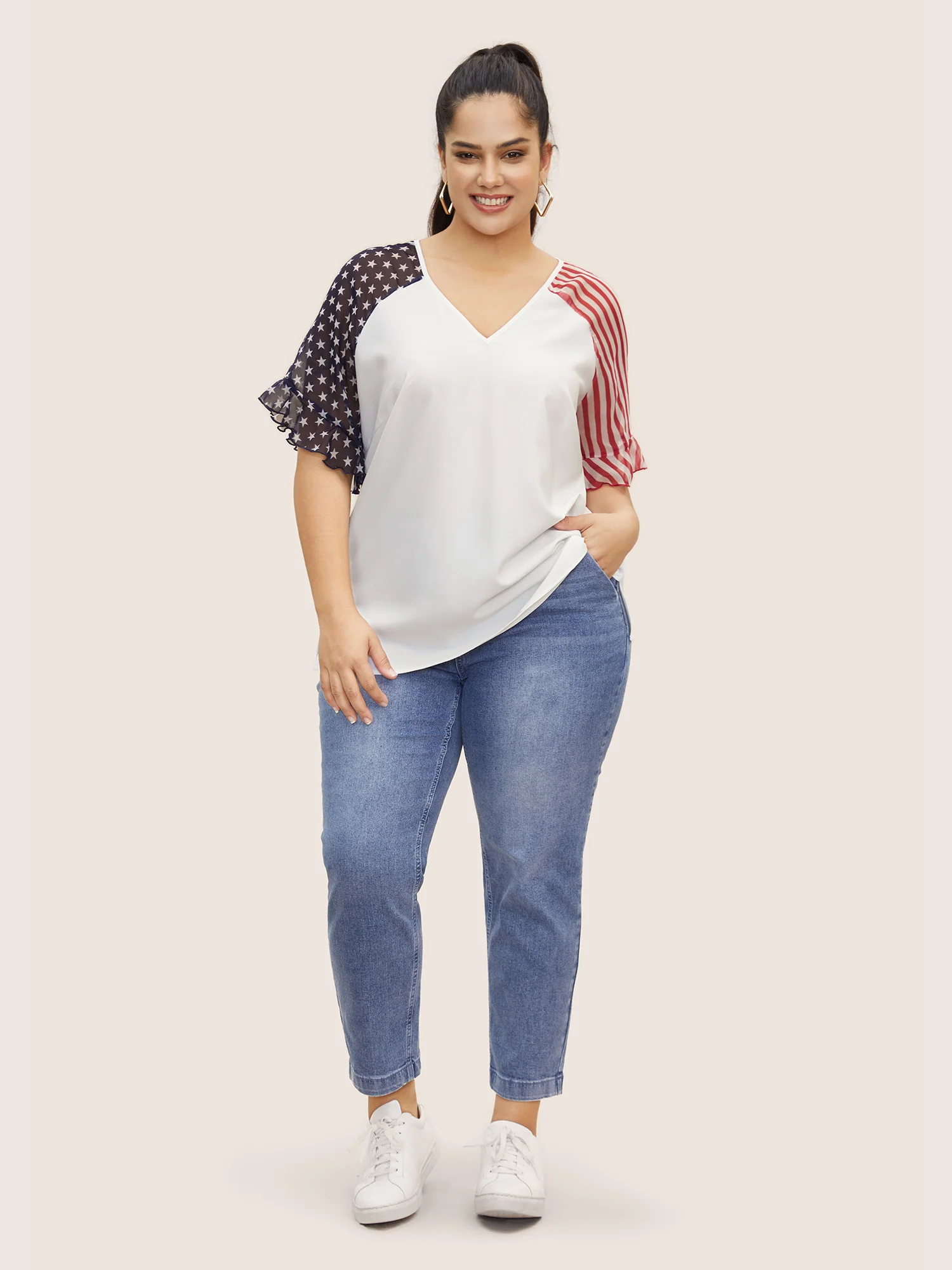 Star & Striped Ruffles Raglan Sleeve Blouse - Image 3