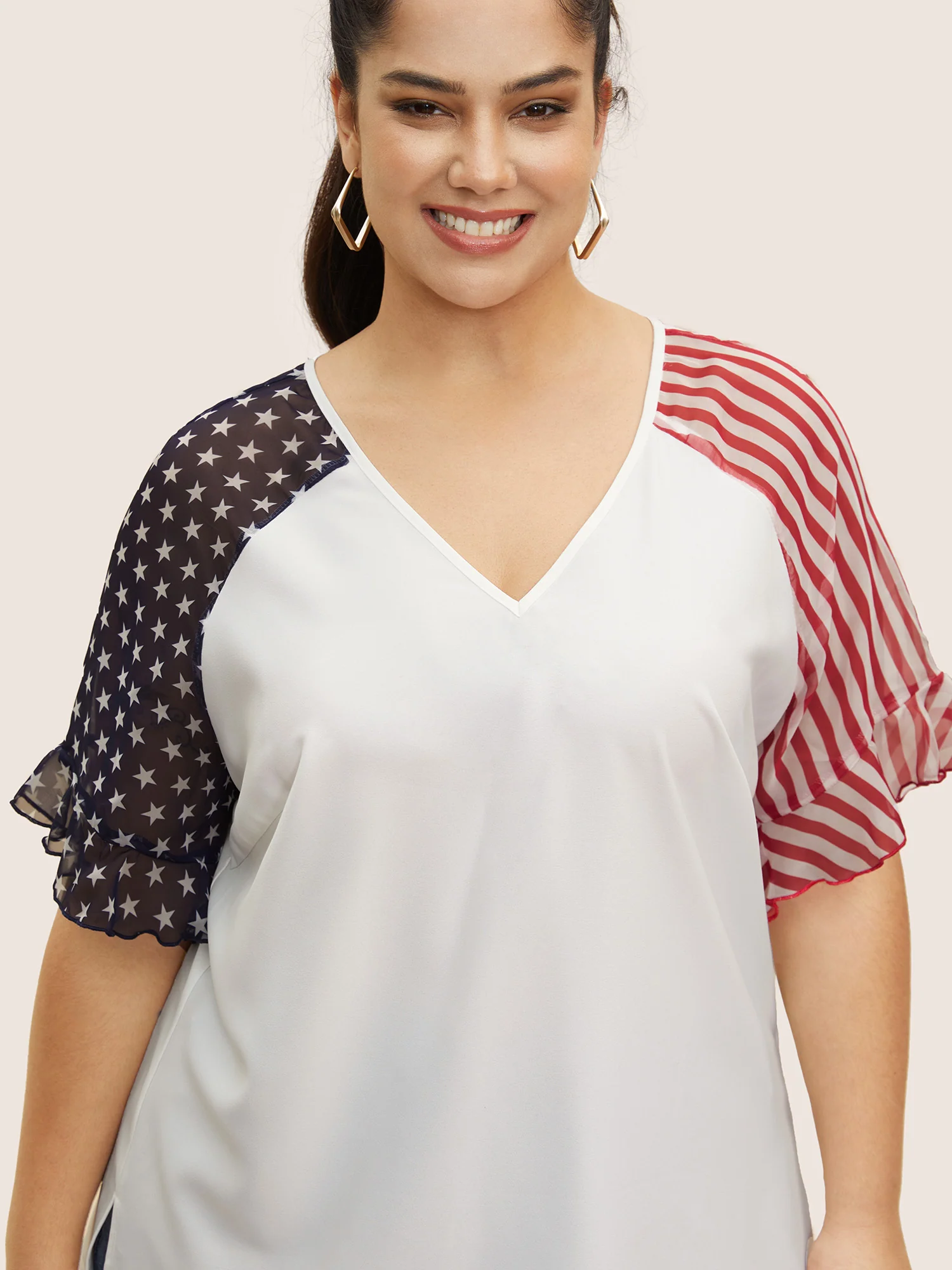 Star & Striped Ruffles Raglan Sleeve Blouse - Image 5