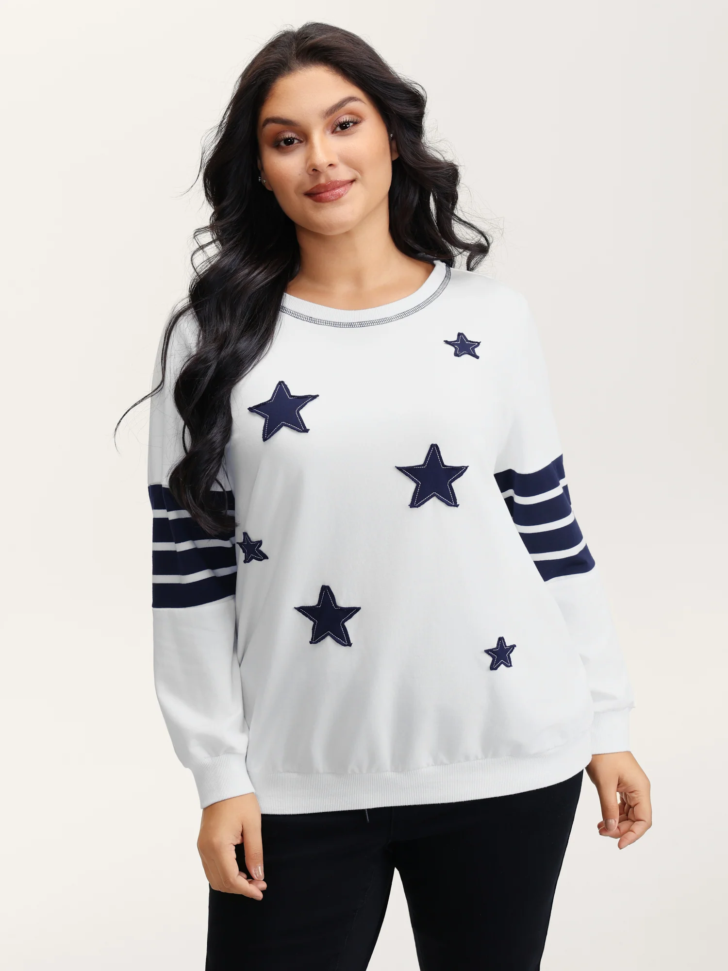 Star-Stripes Applique Stretchy Hem Sweatshirt - Image 2