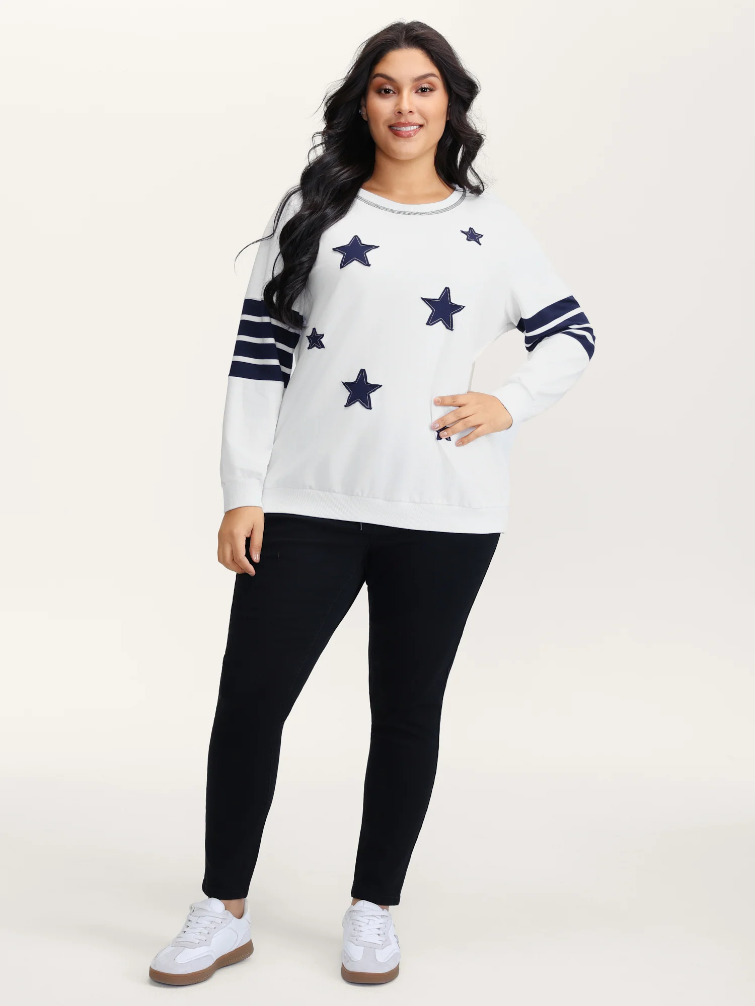 Star-Stripes Applique Stretchy Hem Sweatshirt - Image 3