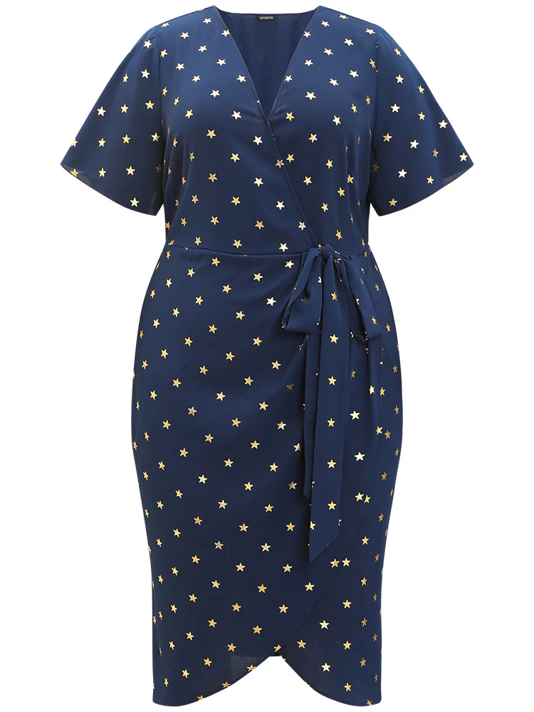 Star Wrap Ties Pocket Ruffle Sleeve Dress - Image 11