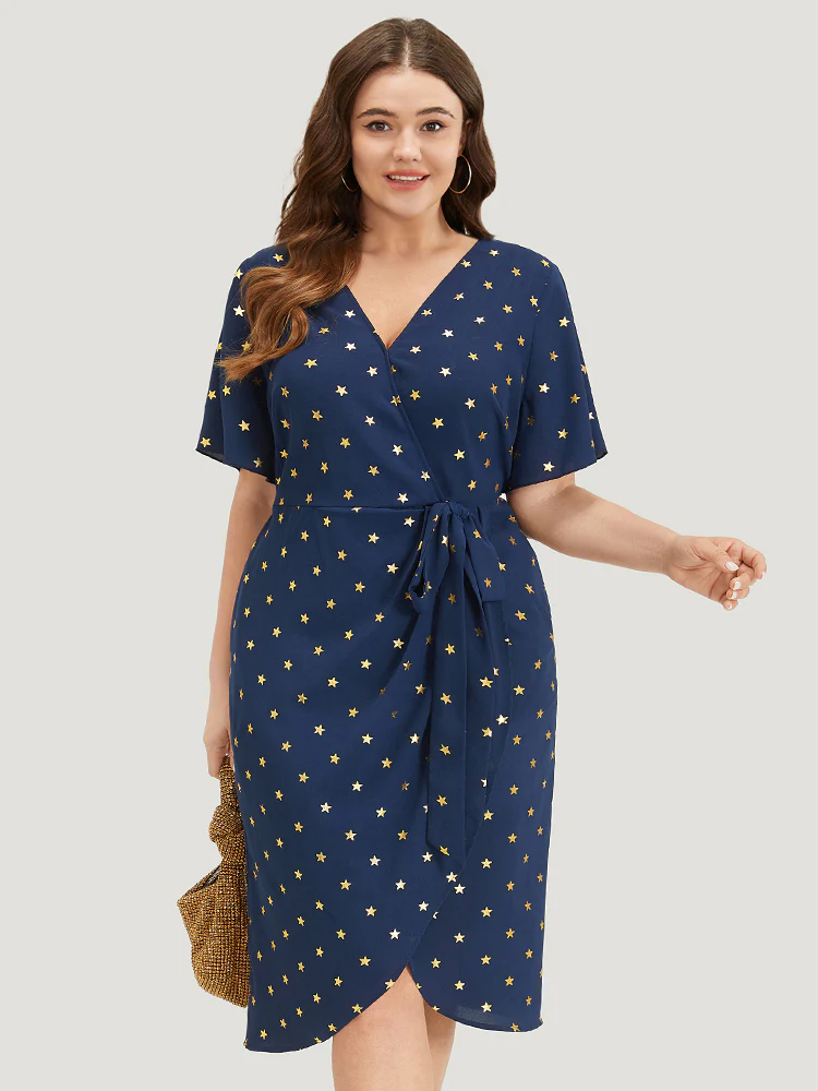 Star Wrap Ties Pocket Ruffle Sleeve Dress - Image 2