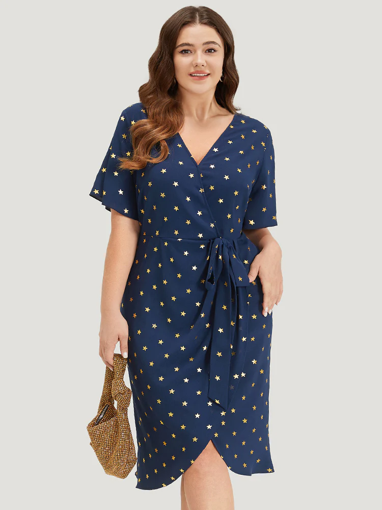 Star Wrap Ties Pocket Ruffle Sleeve Dress - Image 3