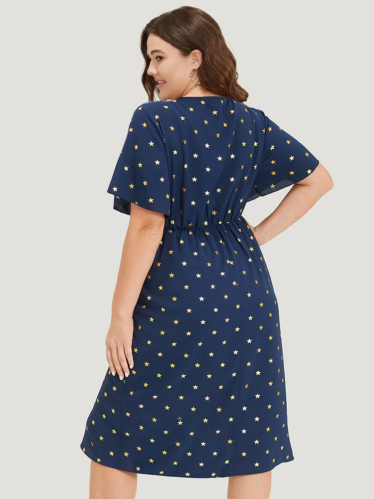 Star Wrap Ties Pocket Ruffle Sleeve Dress - Image 4