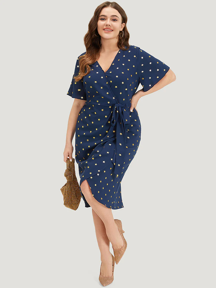 Star Wrap Ties Pocket Ruffle Sleeve Dress - Image 5