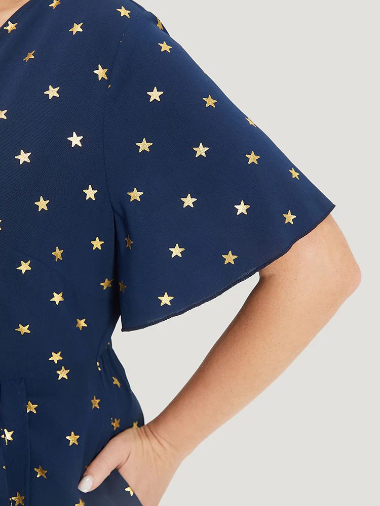 Star Wrap Ties Pocket Ruffle Sleeve Dress - Image 7