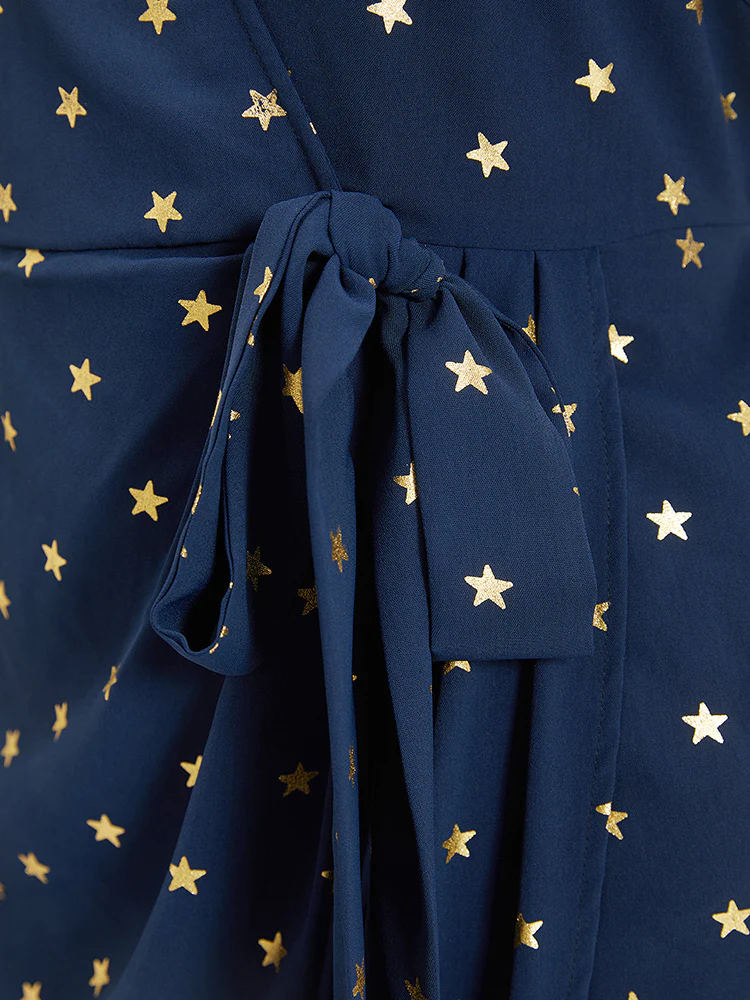 Star Wrap Ties Pocket Ruffle Sleeve Dress - Image 8