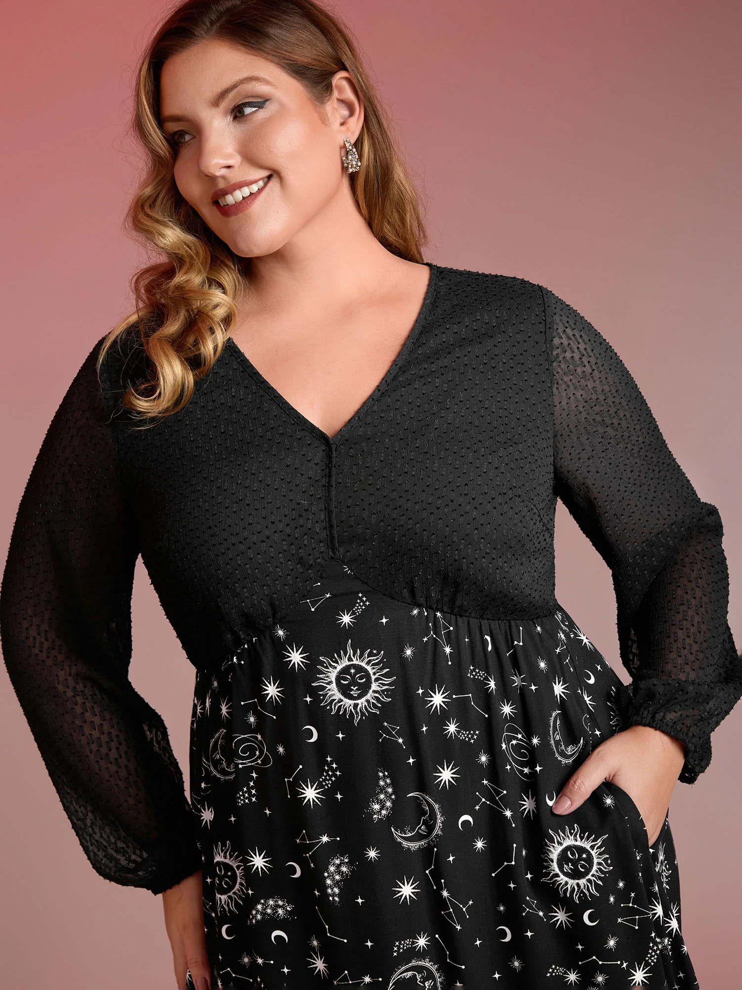 Starry Adventure Contrast Sheer Midi Dress - Image 2