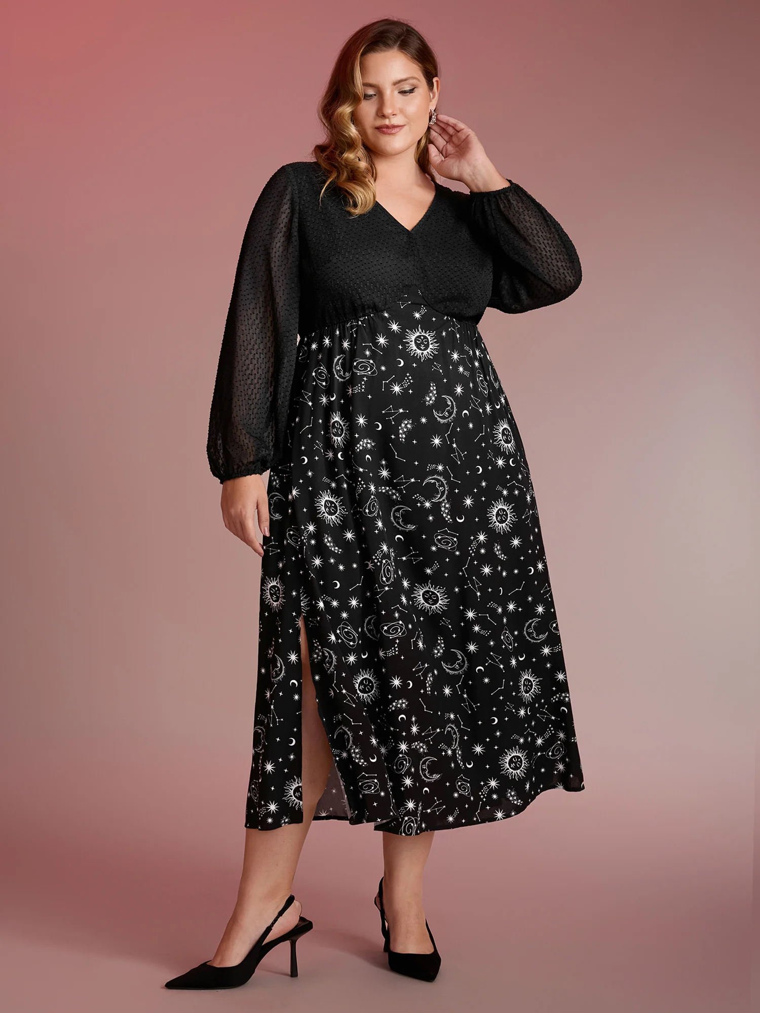 Starry Adventure Contrast Sheer Midi Dress - Image 3