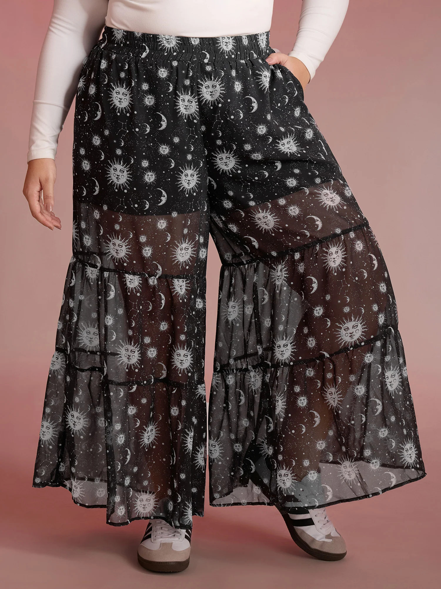Starry Halloween Night Sheer Wide Waistband Pants - Image 2