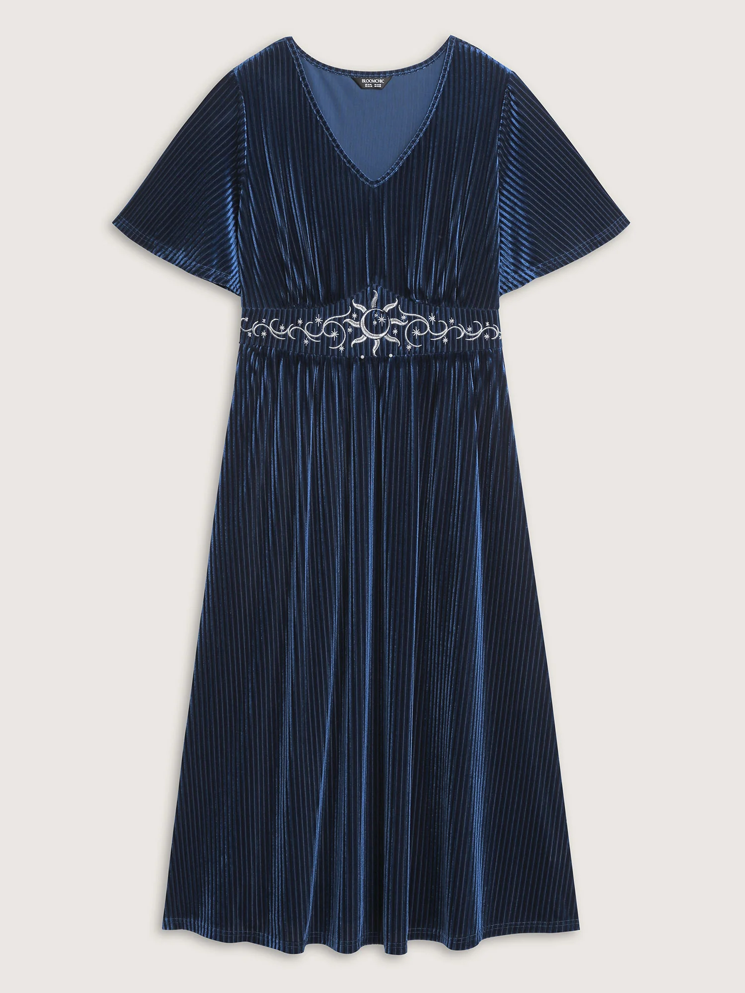 Velvet Celestial Embroidery Shirred Maxi Dress - Image 9