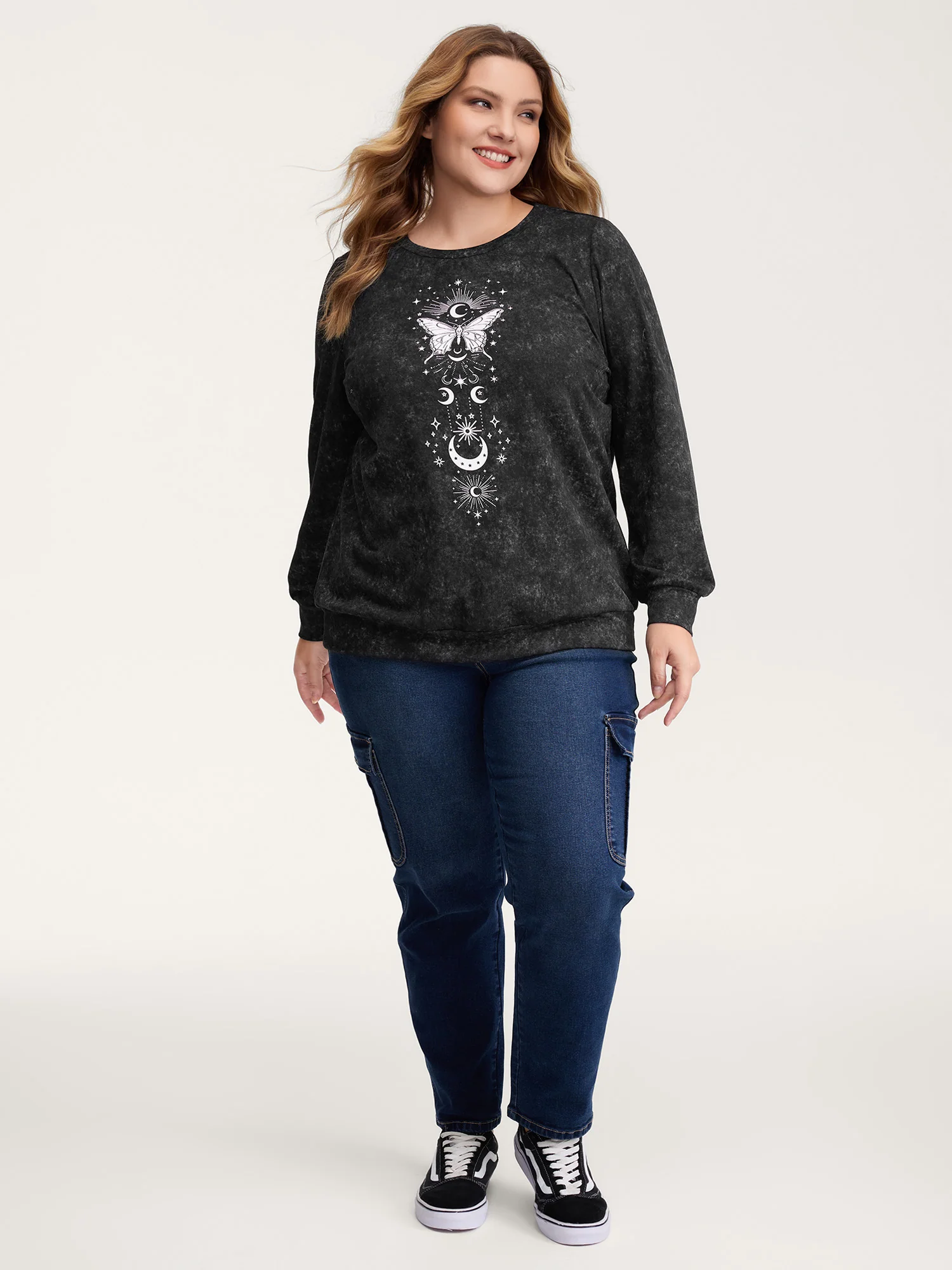Starry Moon Stretchy Snowflake Textured Effect Sweatshirt - Image 3