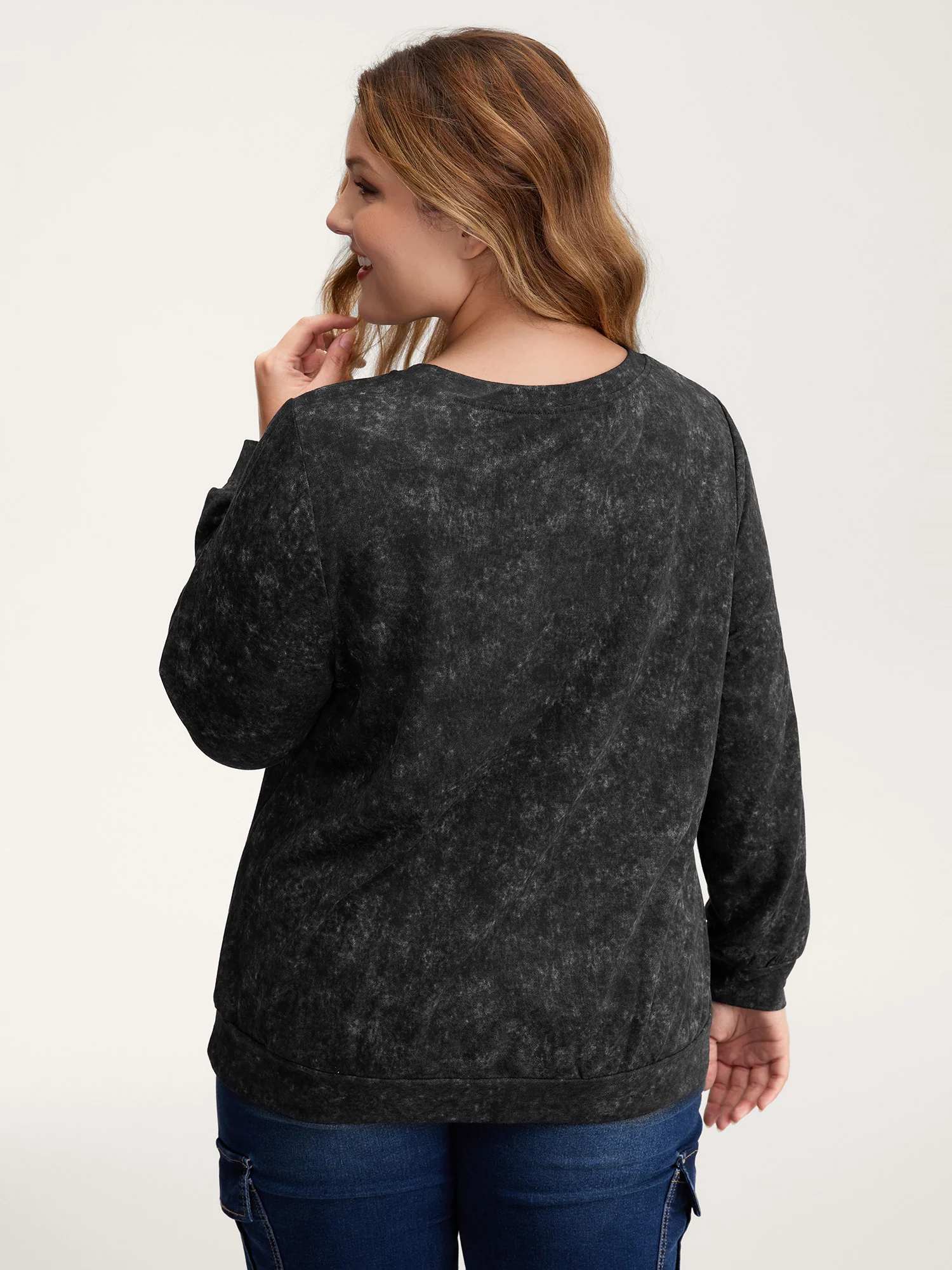Starry Moon Stretchy Snowflake Textured Effect Sweatshirt - Image 4