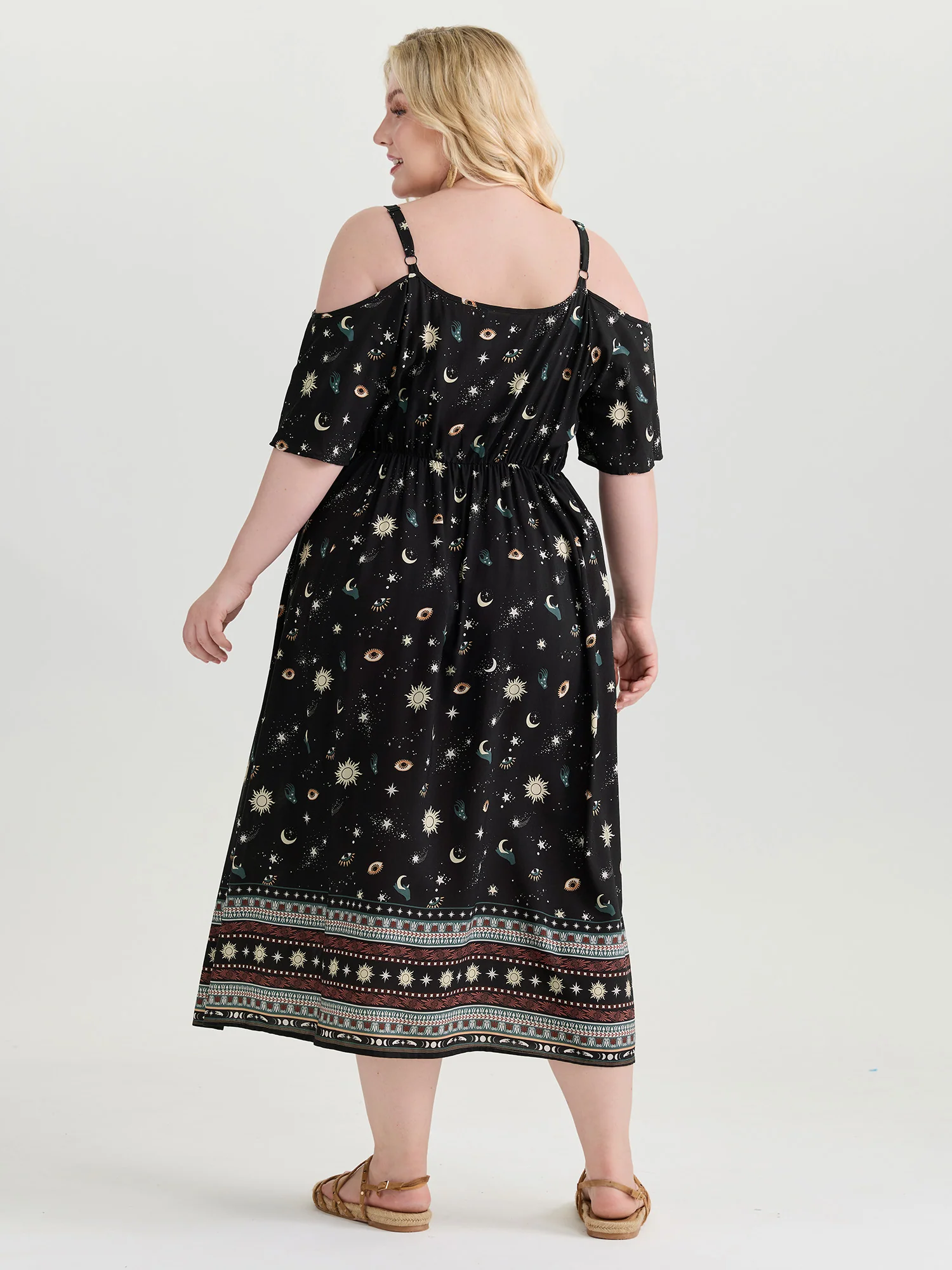Starry Night Cold-Shoulder Flowy Midi Dress - Image 4