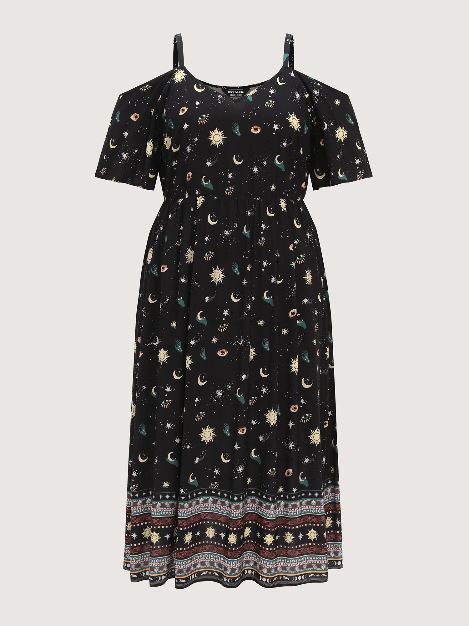 Starry Night Cold-Shoulder Flowy Midi Dress - Image 7