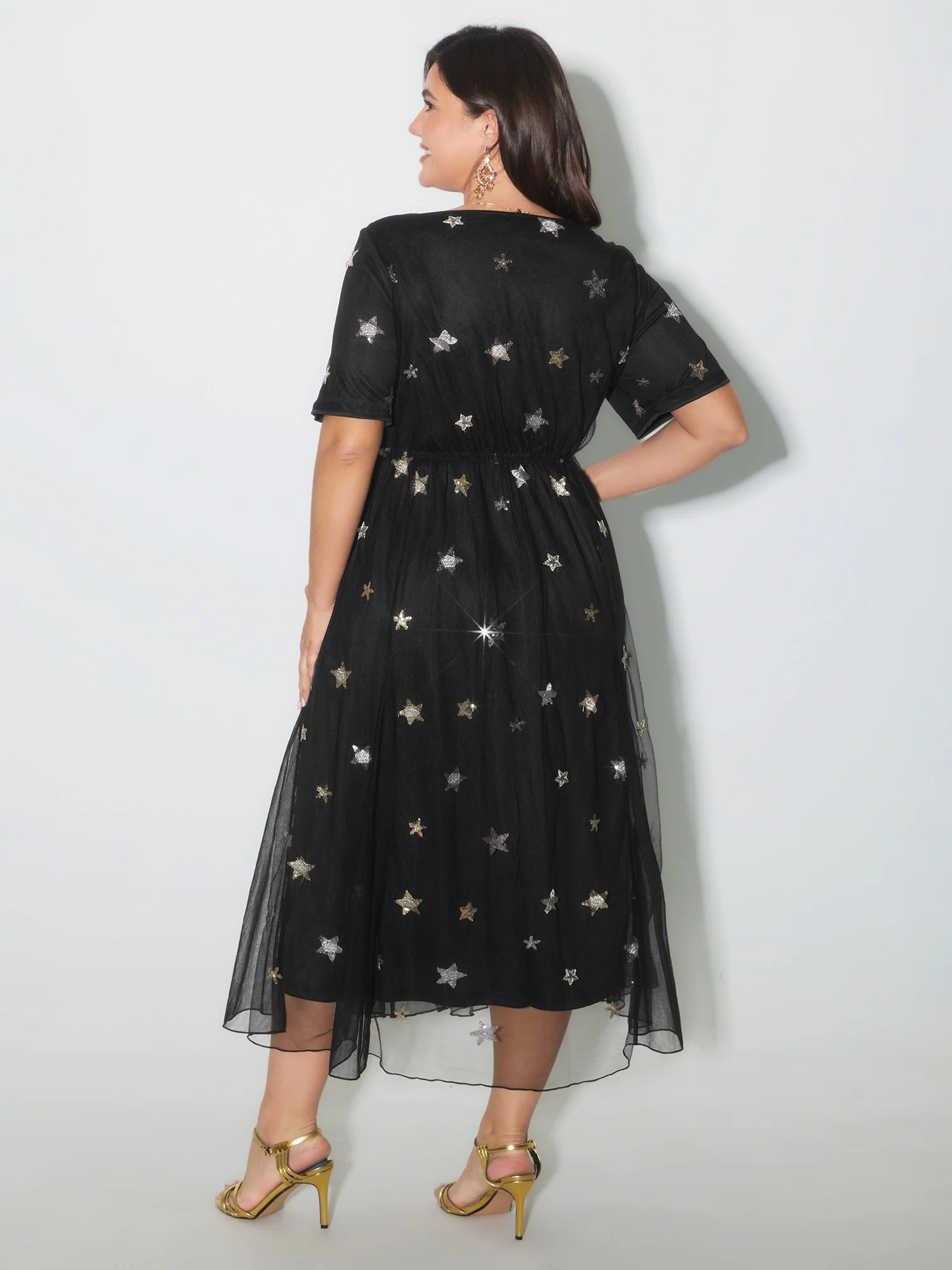 Starry Print Square Neckline Midi Dress - Image 4