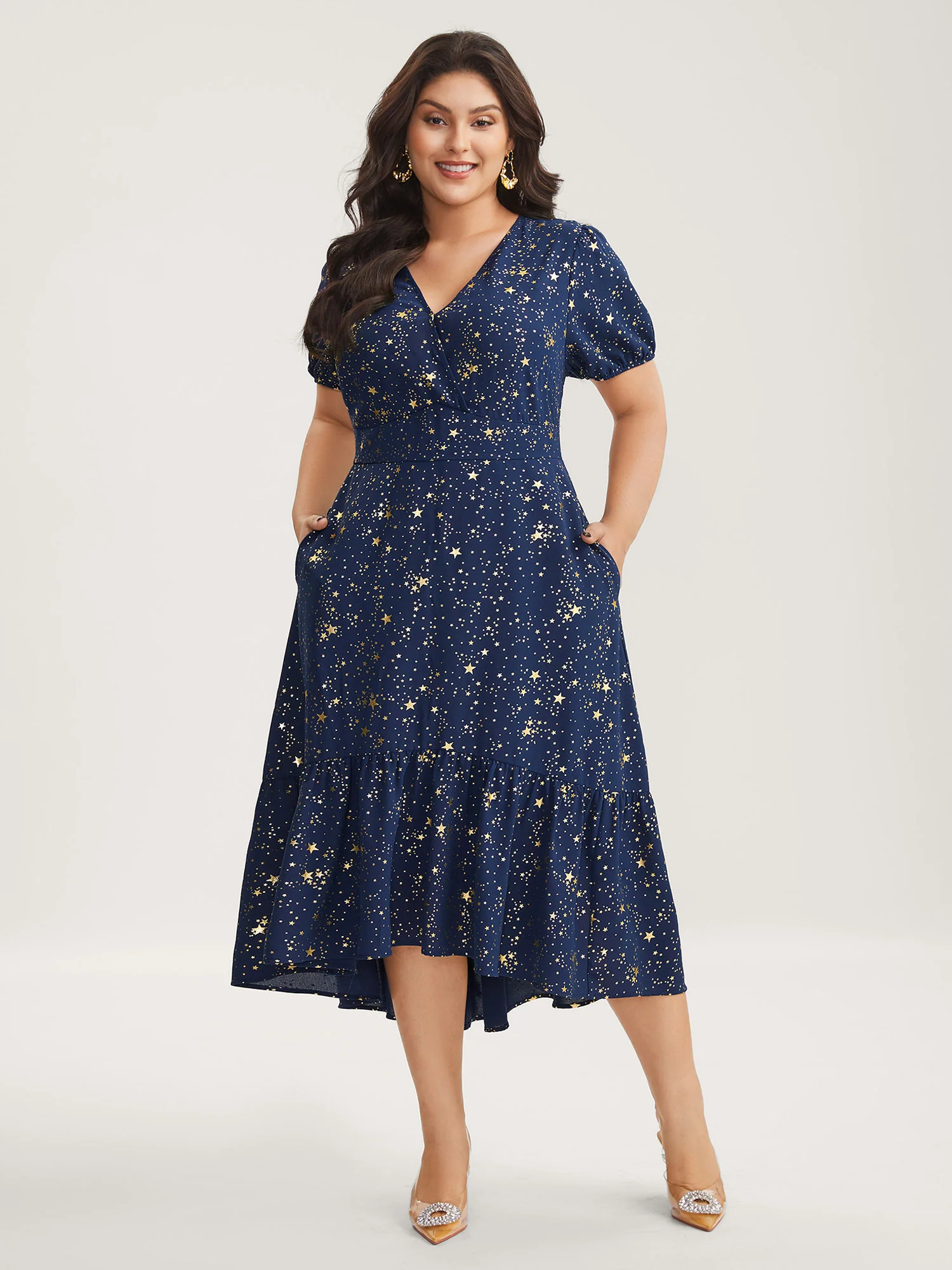 Starry Sequins Ruffled Hem Midi Dress - Image 3