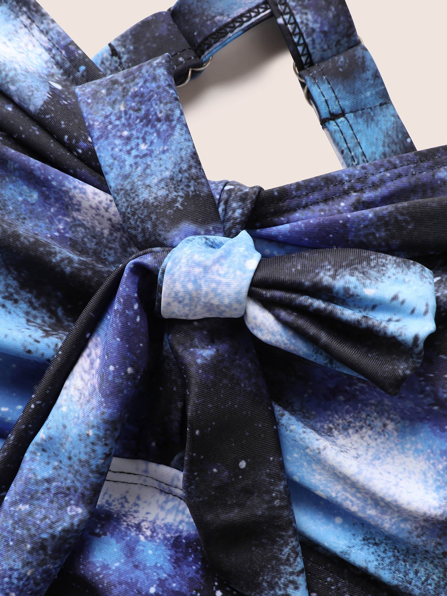 Starry Sky Print Knotted Gathered One Piece Swimsuit - Image 6