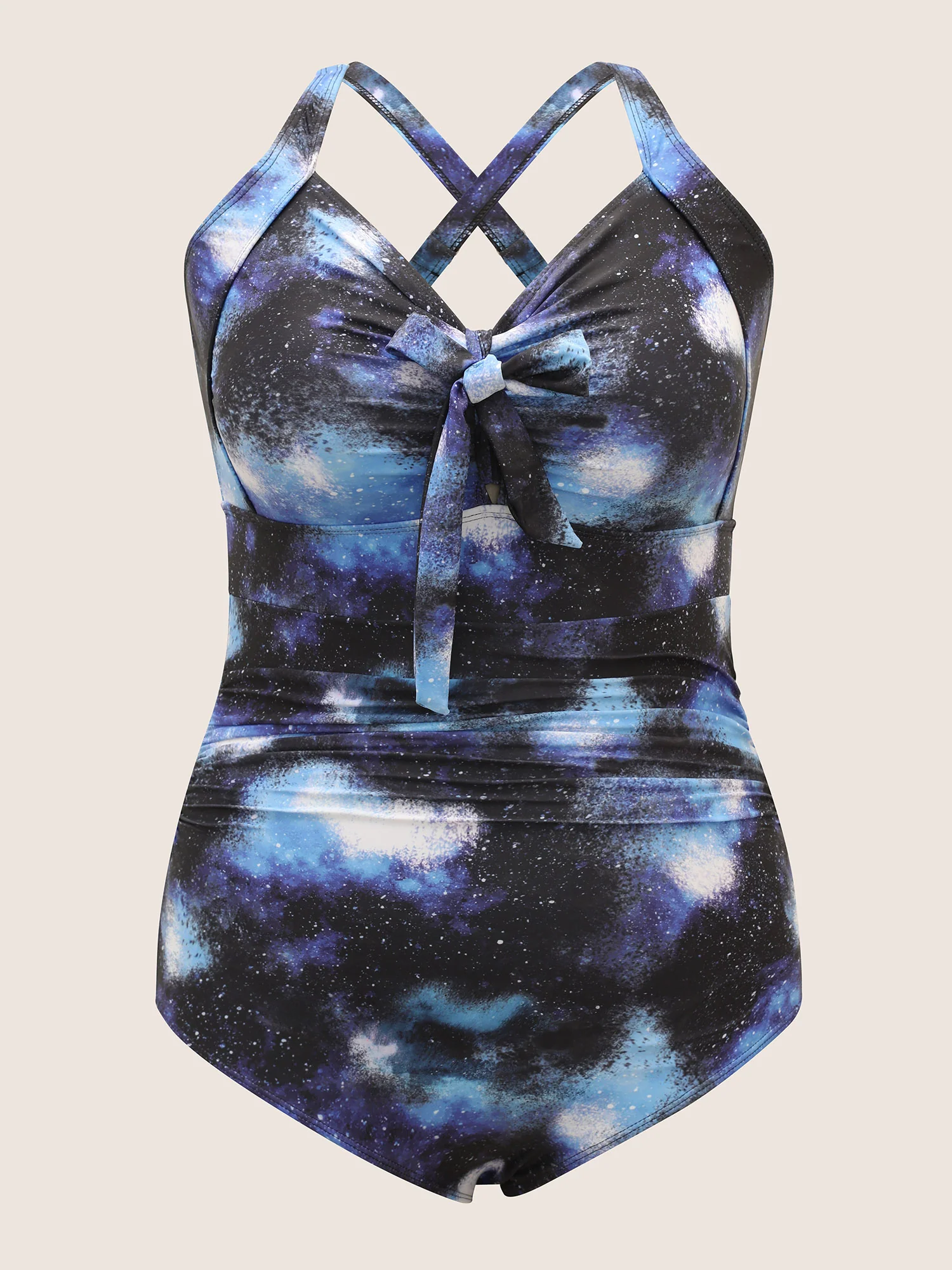Starry Sky Print Knotted Gathered One Piece Swimsuit - Image 8