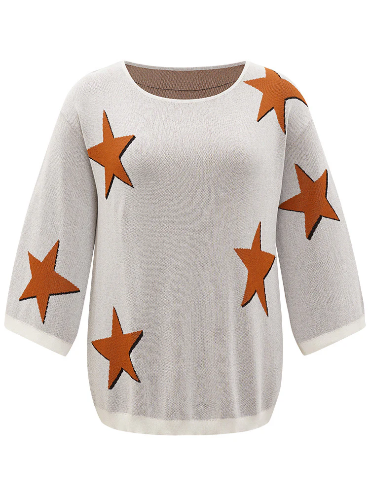 Stars Crew Neck Drop Shoulder Bell Sleeve Pullover - Image 9