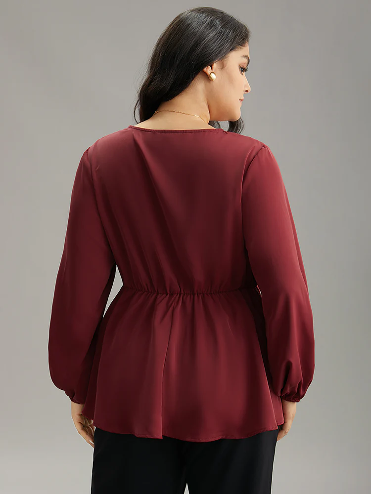 Static-Free Contrast Lace Lantern Sleeve Blouse - Image 2