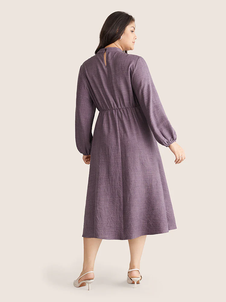 Static-Free Elastic Waist Twist Neck Lantern Sleeve Dress - Image 3