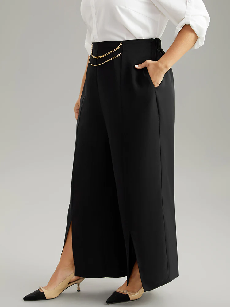 Static-Free Metal Chain Detail Split Hem Pants - Image 3