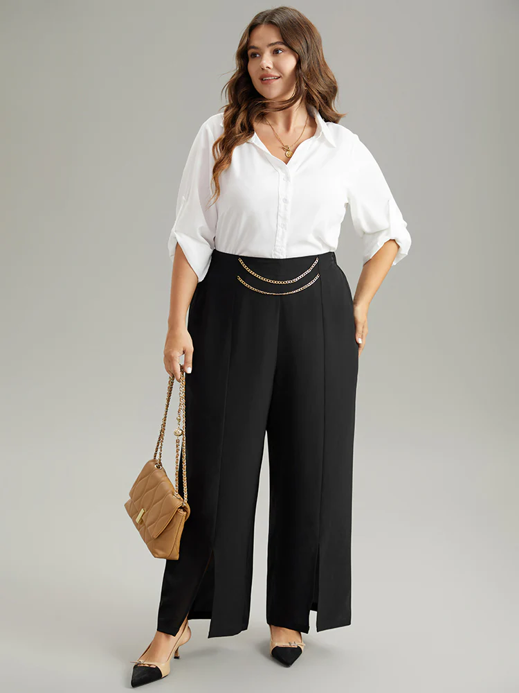 Static-Free Metal Chain Detail Split Hem Pants - Image 4