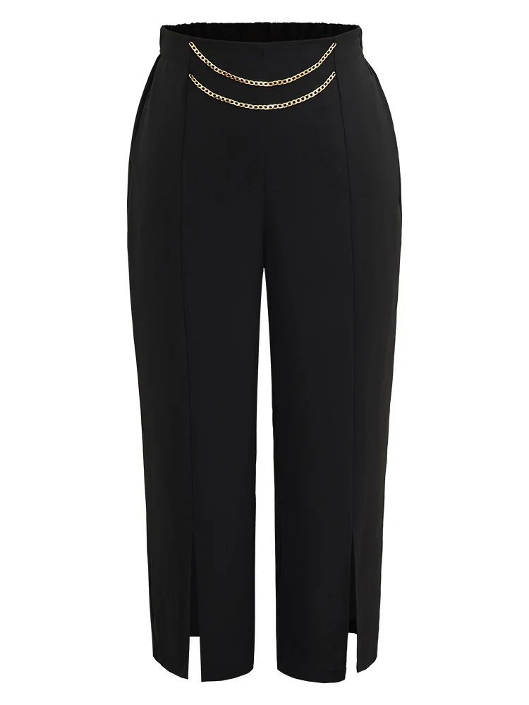 Static-Free Metal Chain Detail Split Hem Pants - Image 9