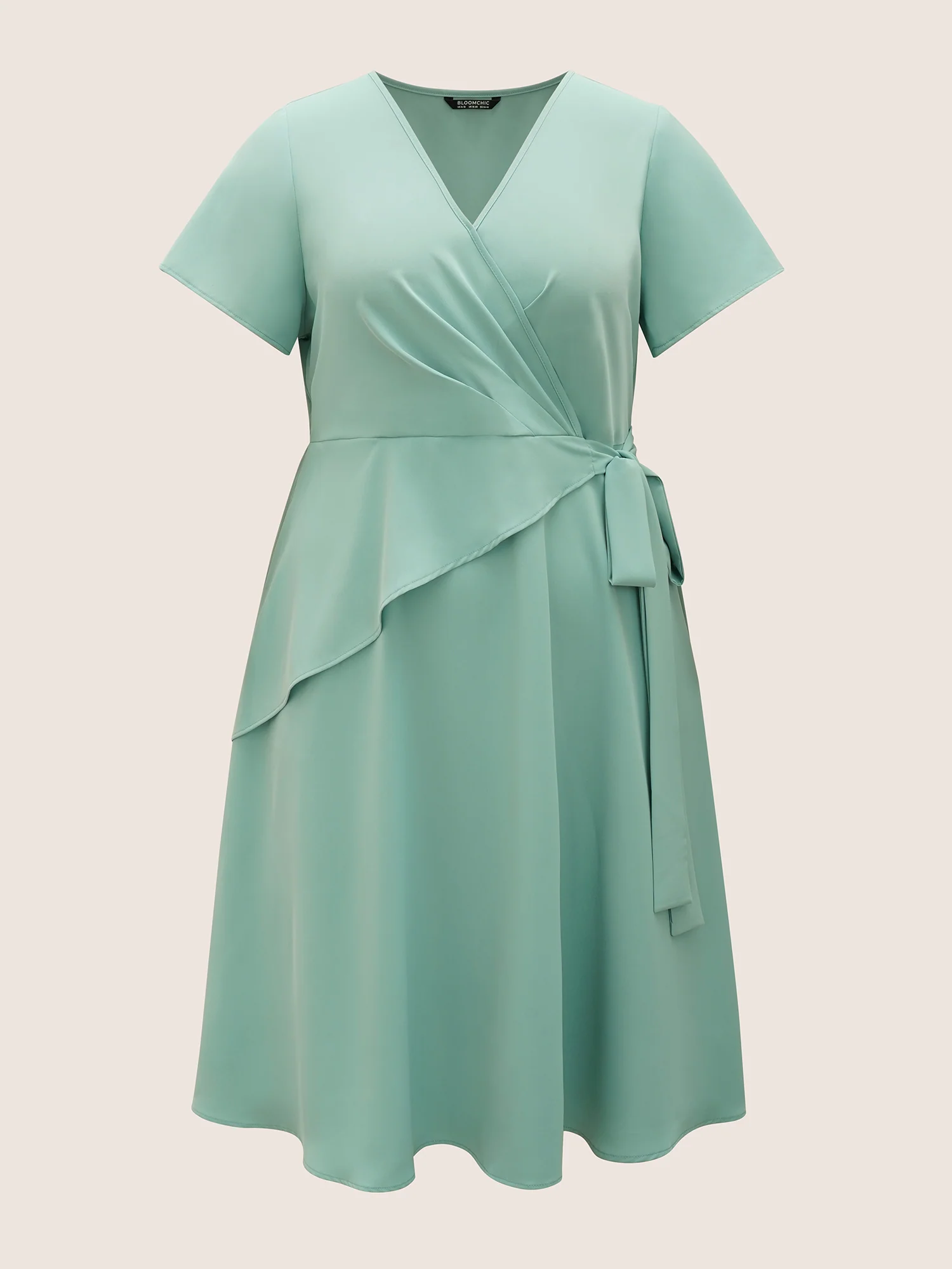 Static-Free Overlap Collar Pleated Tie Knot Dress - Image 7