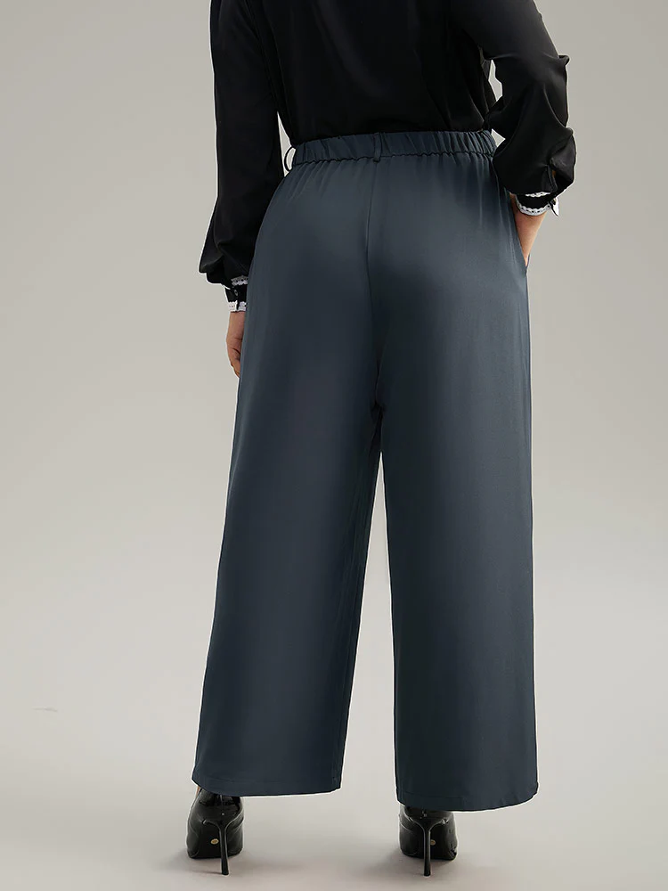 Static-Free Plain High Rise Elastic Waist Pants - Image 2