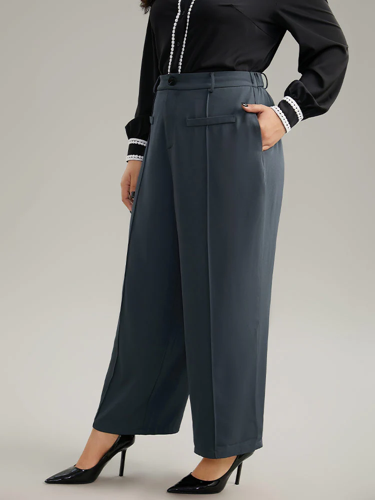 Static-Free Plain High Rise Elastic Waist Pants - Image 3