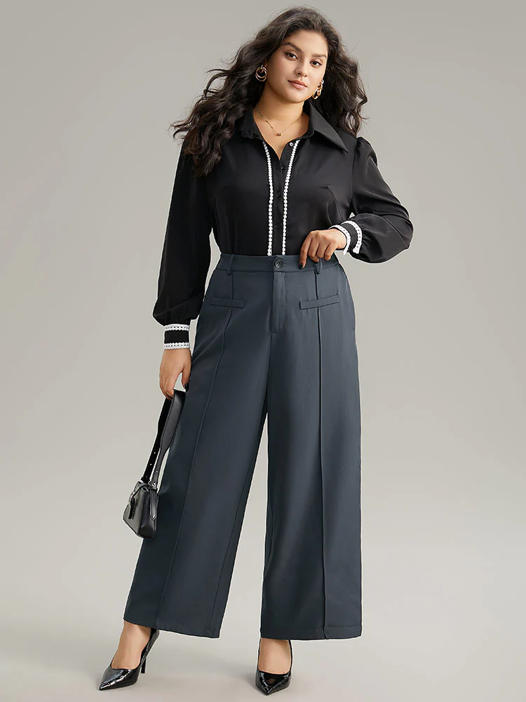 Static-Free Plain High Rise Elastic Waist Pants - Image 4