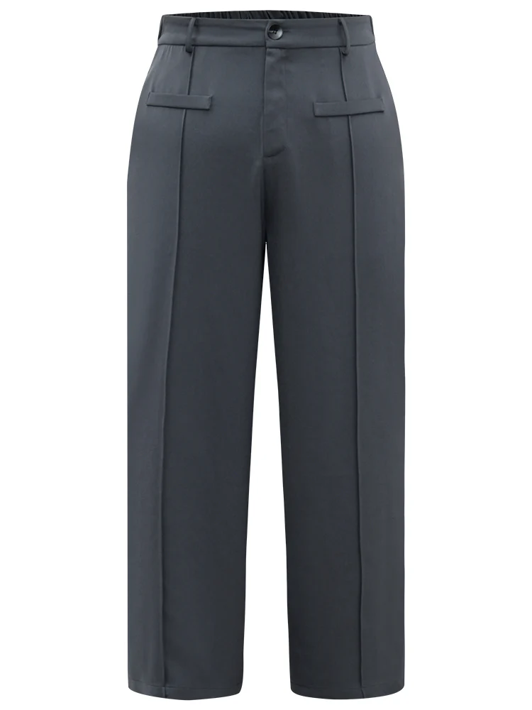 Static-Free Plain High Rise Elastic Waist Pants - Image 7