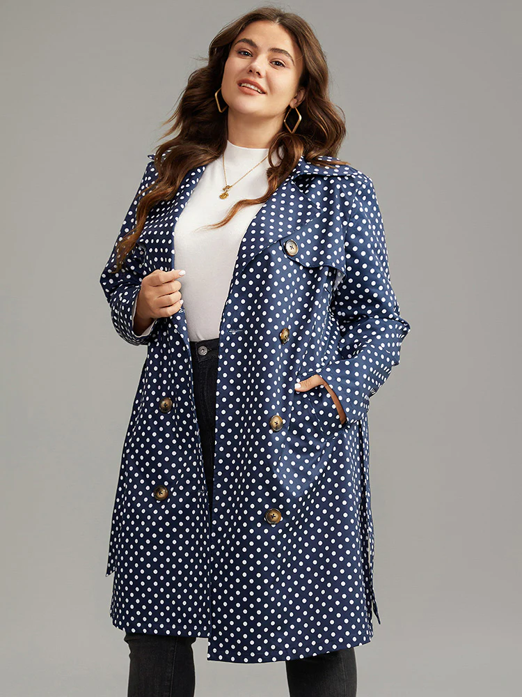 Static-Free Polka Dot Belted Double Breasted Coat - Image 2