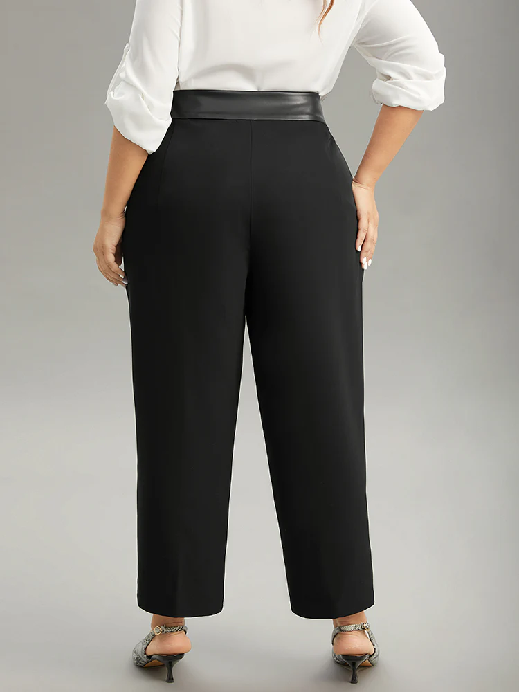 Static-Free PU Leather Buckle Detail Pants - Image 2