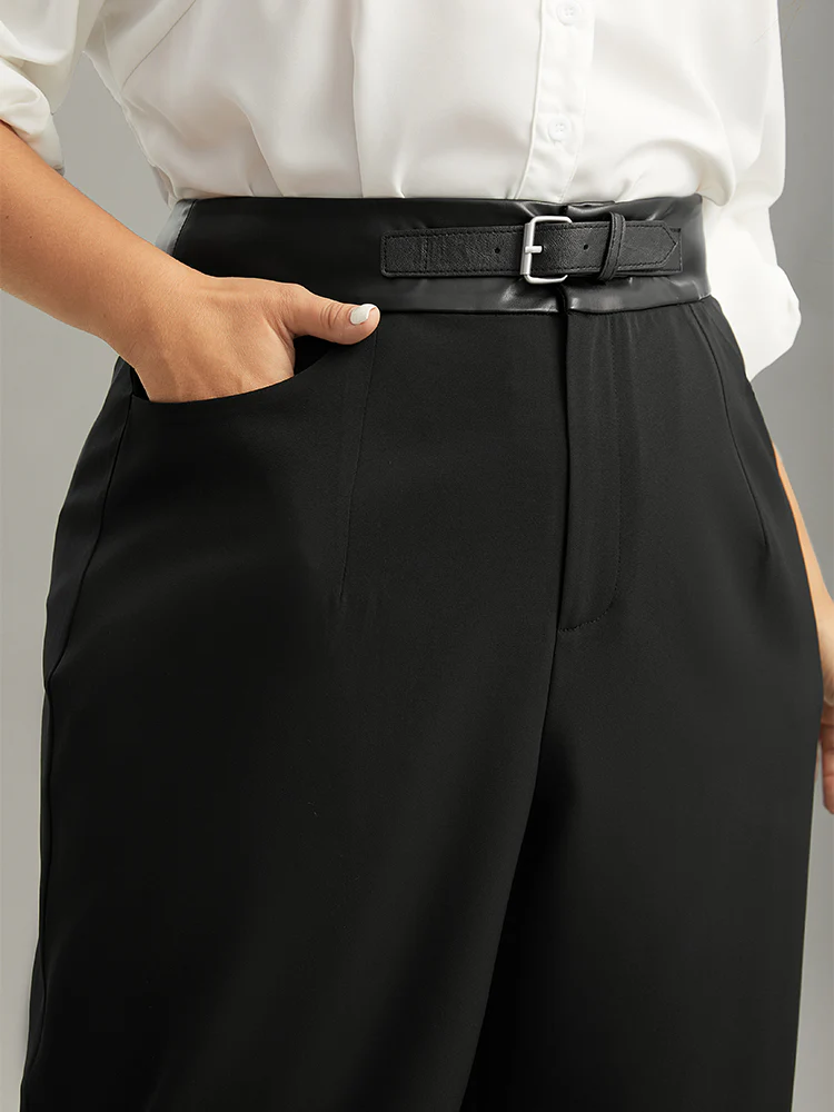 Static-Free PU Leather Buckle Detail Pants - Image 4