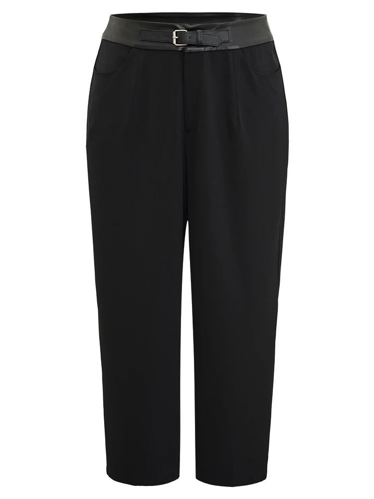 Static-Free PU Leather Buckle Detail Pants - Image 5