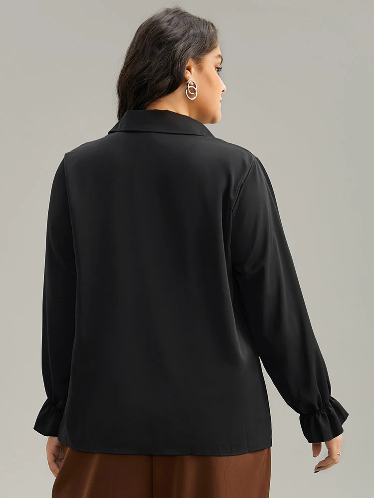 Static-Free Solid Button Detail Frill Trim Blouse - Image 2