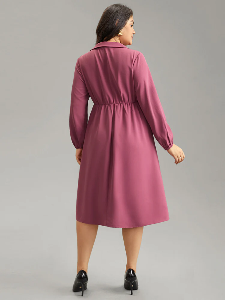 Static-Free Solid Button Detail Split Hem Dress - Image 3