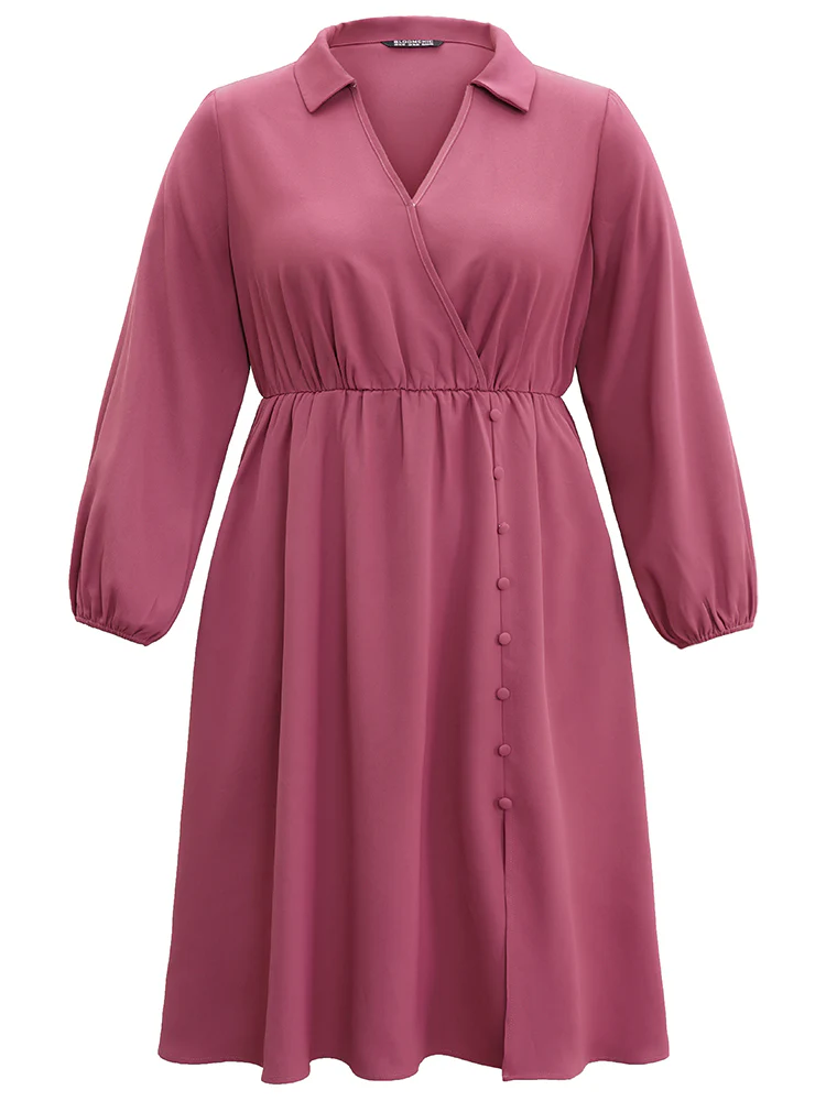 Static-Free Solid Button Detail Split Hem Dress - Image 5