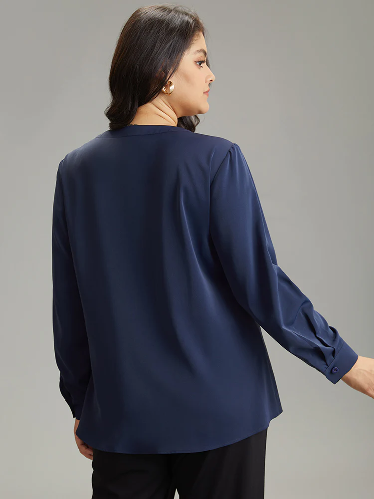 Static-Free Solid Gathered Tab Sleeve Blouse - Image 3