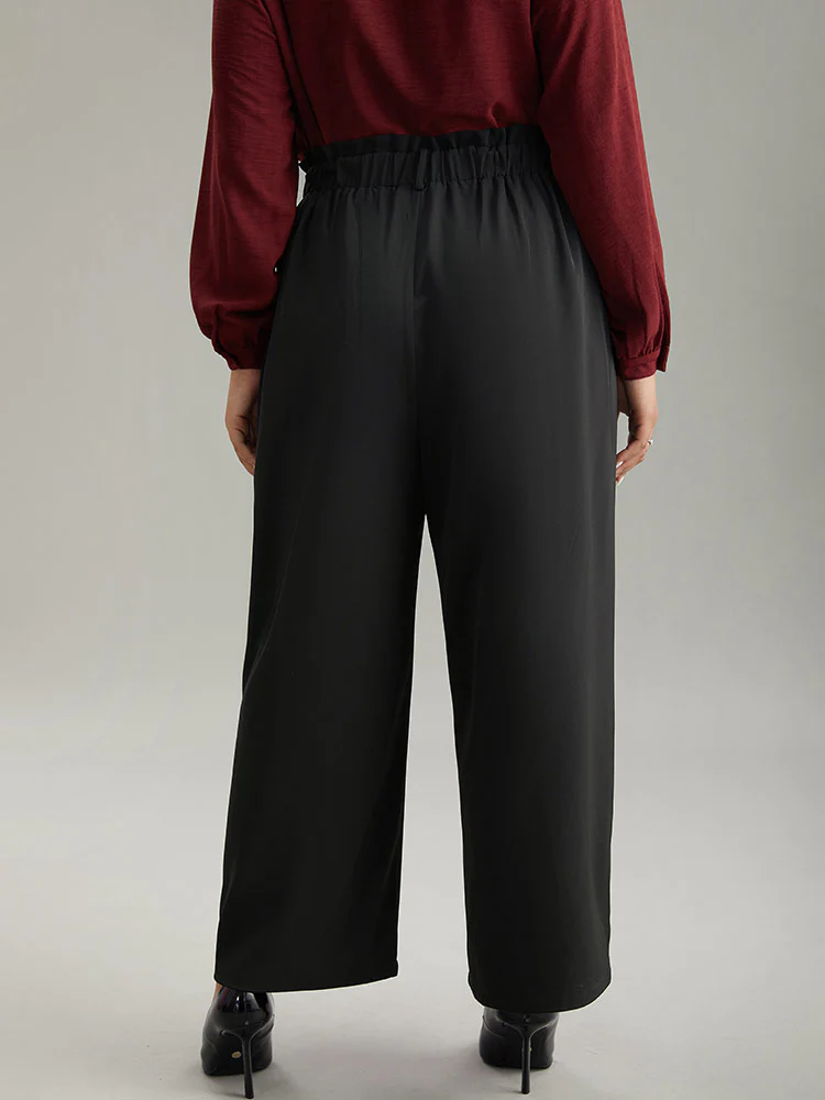 Static-Free Solid Glitter Buckle Detail Belted Pants - Image 2