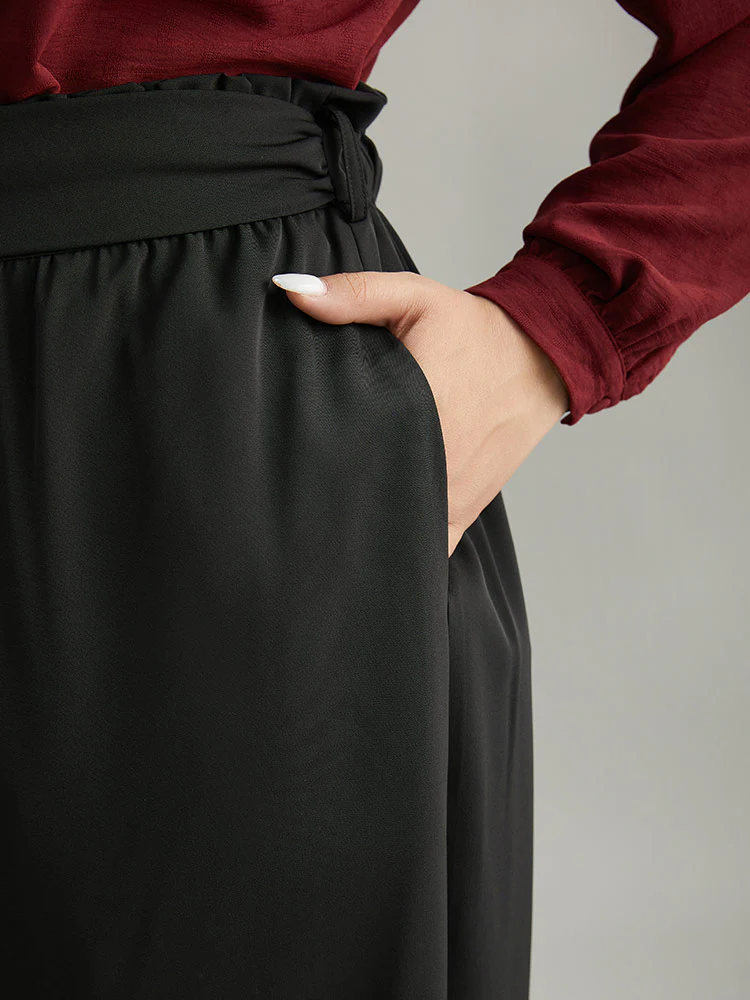 Static-Free Solid Glitter Buckle Detail Belted Pants - Image 5