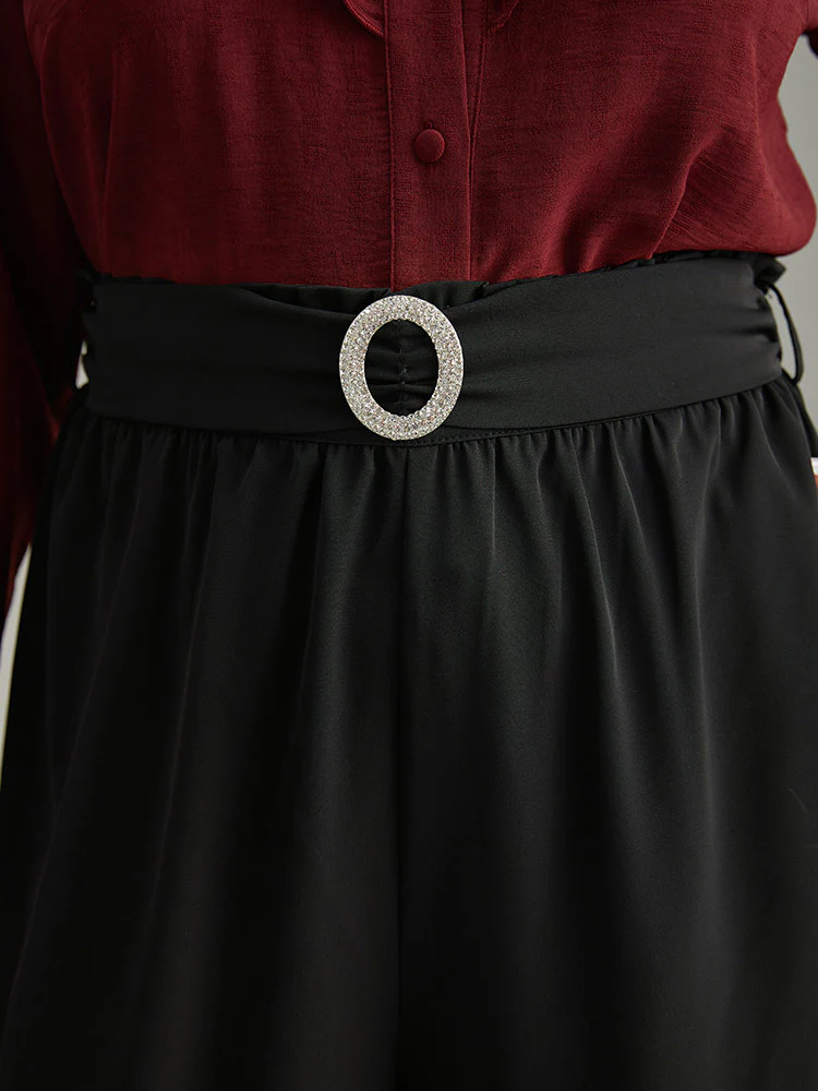 Static-Free Solid Glitter Buckle Detail Belted Pants - Image 6