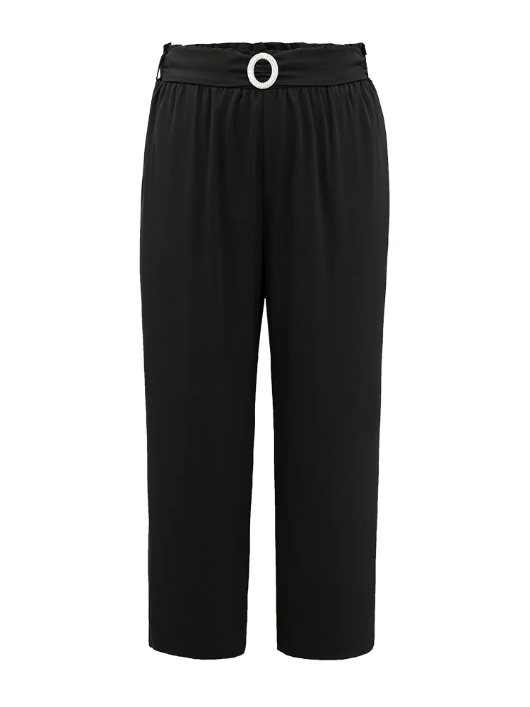 Static-Free Solid Glitter Buckle Detail Belted Pants - Image 7